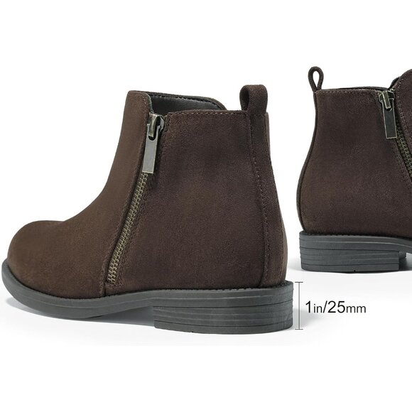 Women's Ankle Brown Boots Short Flat Low Heel Dress Chelsea Casual Classic - Picture 2 of 9